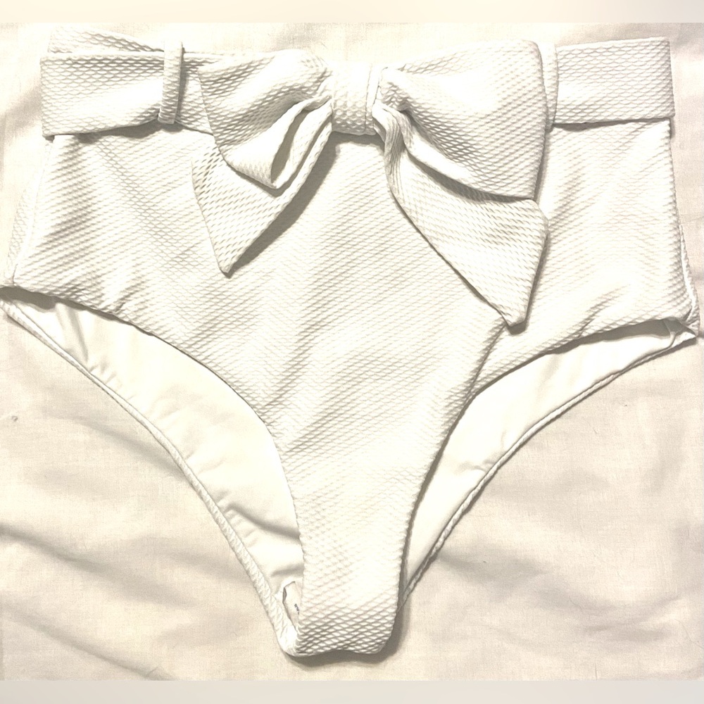 Arabella London Swim Sculpting High Waist Bikini W/ Bow White New Sz M